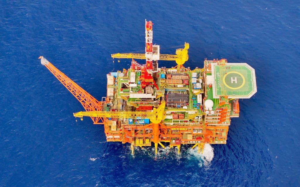Haikui No. 1 And Haiji-2 Installed At Liuhua 11-1 Offshore Field SHENZHEN, CHINA - SEPTEMBER 19: Aerial view of China's independently designed and constructed deep-water submarine jacket platform Haiji-2 on September 19, 2024 in Shenzhen, Guangdong Province of China. (Photo by Chen Wen/China News Service/VCG via Getty Images)